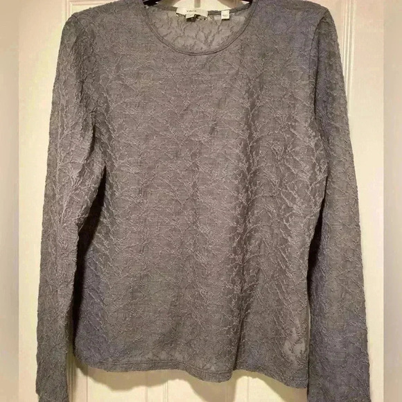Vince Jacquard Women's Wool Blend Long Sleeve Lace Textured Sheer Gray large - Picture 1 of 9